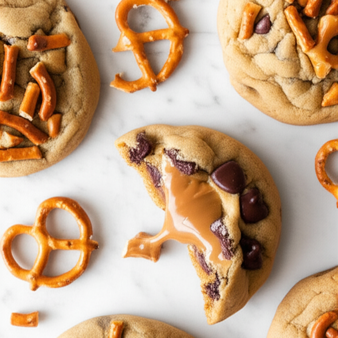 Gluten-free pretzel caramel delight cookies with rich caramel, crunchy pretzels, and a soft, chewy texture.